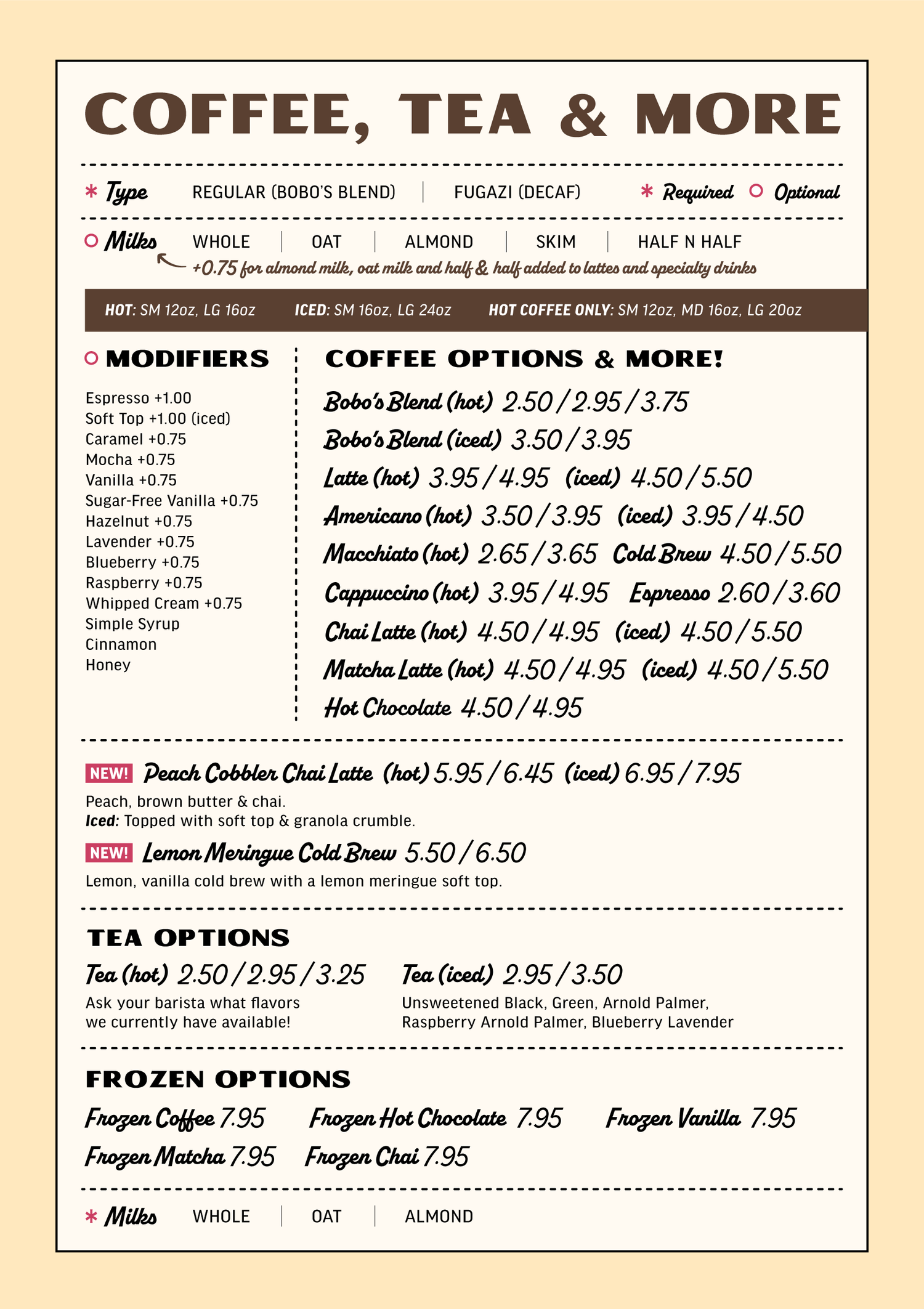 Menu — Bobo's Cafe