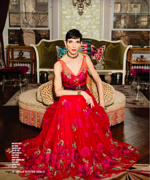 Portrait of Amy Fine Collins with polished hair and elegant makeup by NYC makeup artist and hairstylist Maysoon Faraj