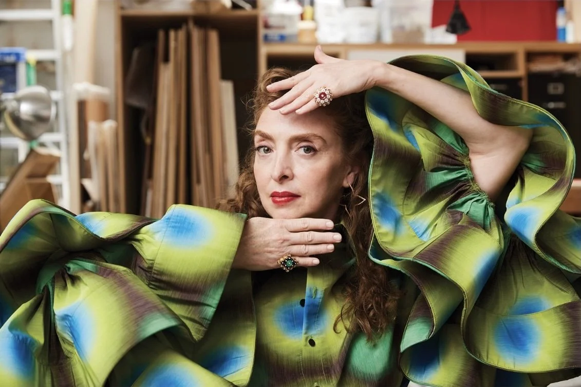 Rachel Feinstein cover portrait for Galerie Magazine with luminous natural makeup and styled hair by NYC hair and makeup artist