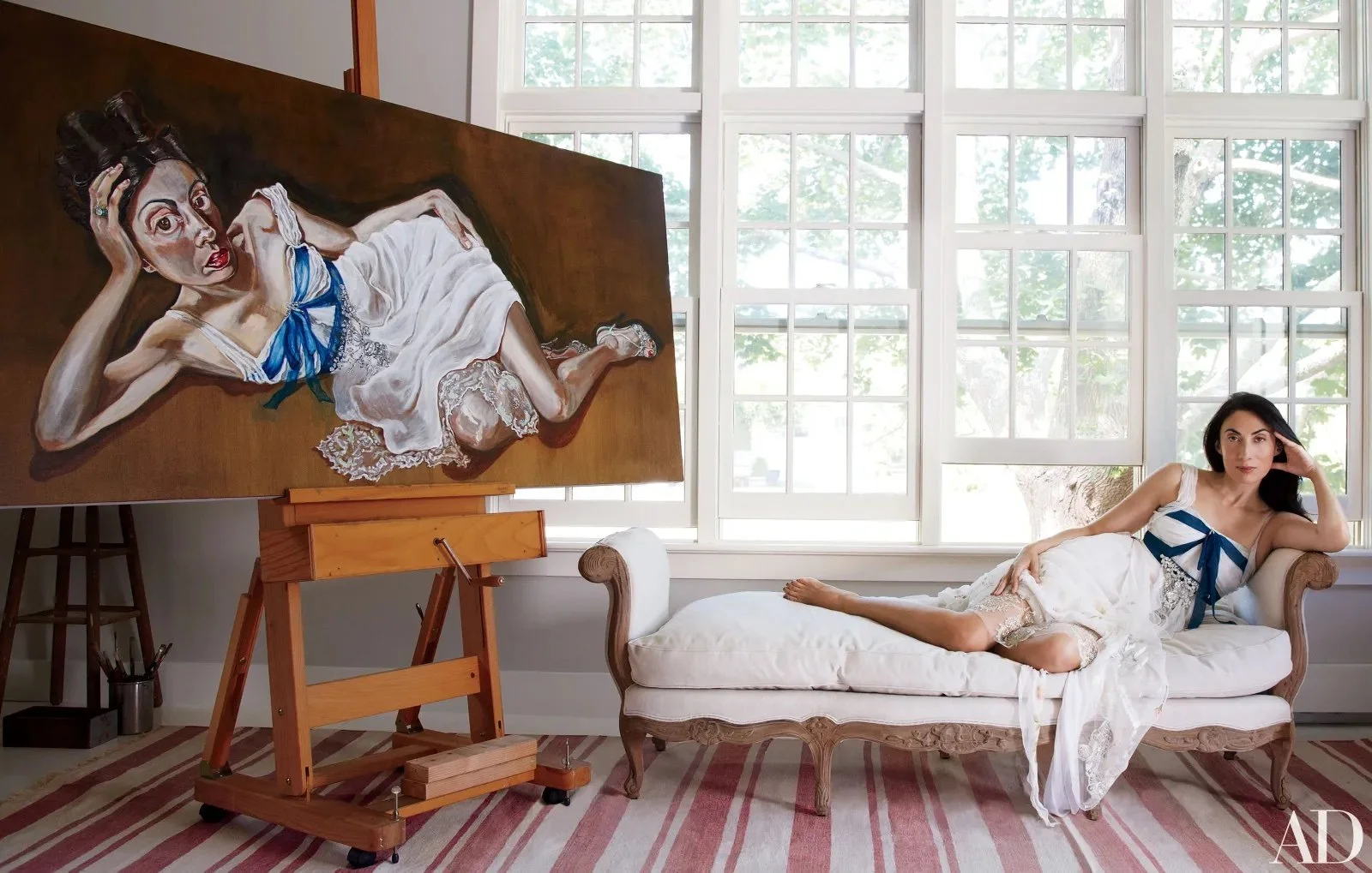 Anh Duong portrait for Elle Decor Magazine with chic hairstyle and clean, natural makeup by NYC hair and makeup artist