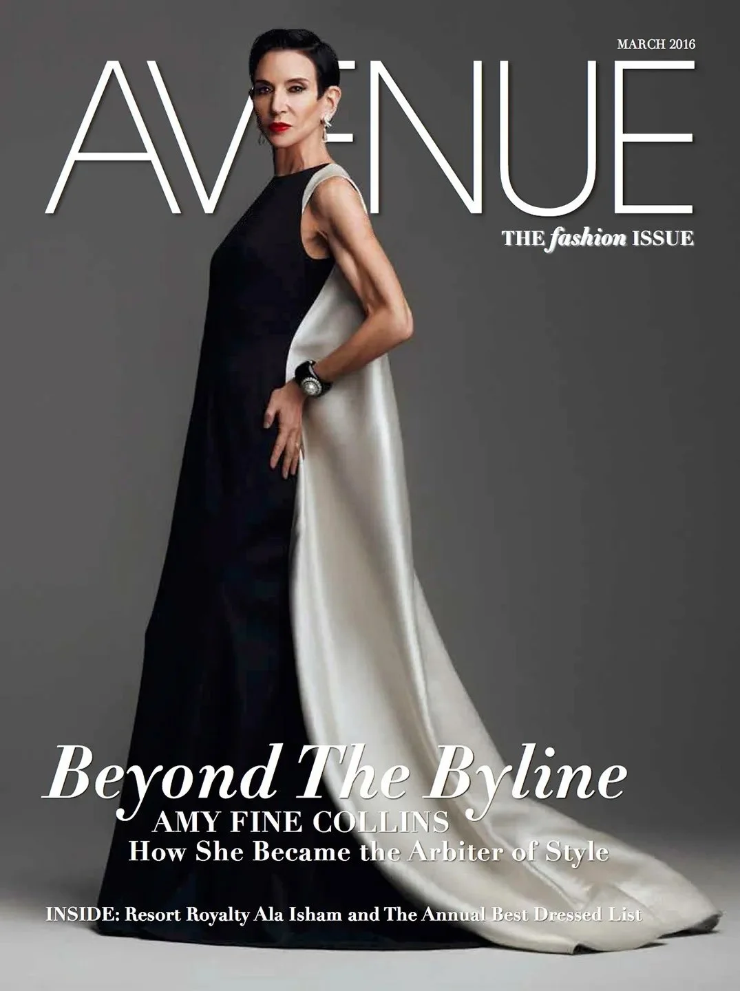 Magazine Cover of Amy Fine Collins, editorial 
hair and makeup by Maysoon Faraj