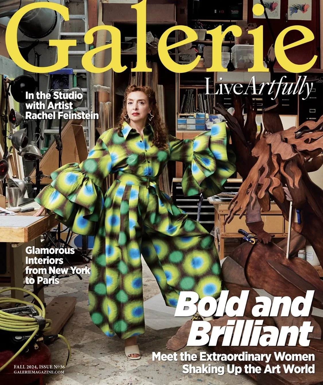 Rachel Feinstein cover portrait for Galerie Magazine with luminous natural makeup and styled hair by NYC hair and makeup artist