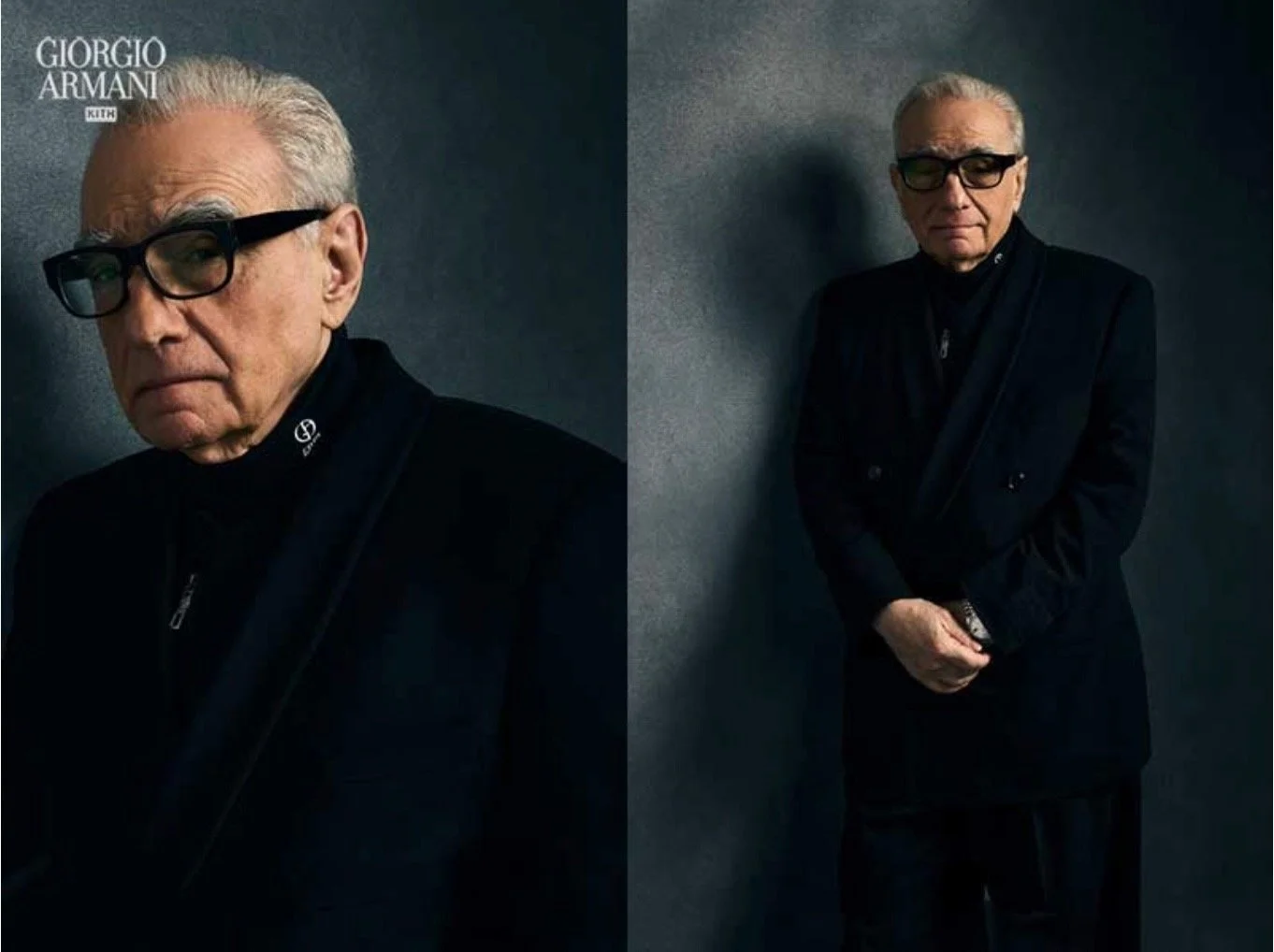 Subtle grooming and haircut on Martin Scorsese by Maysoon Faraj for KITH and Armani advertising campaign