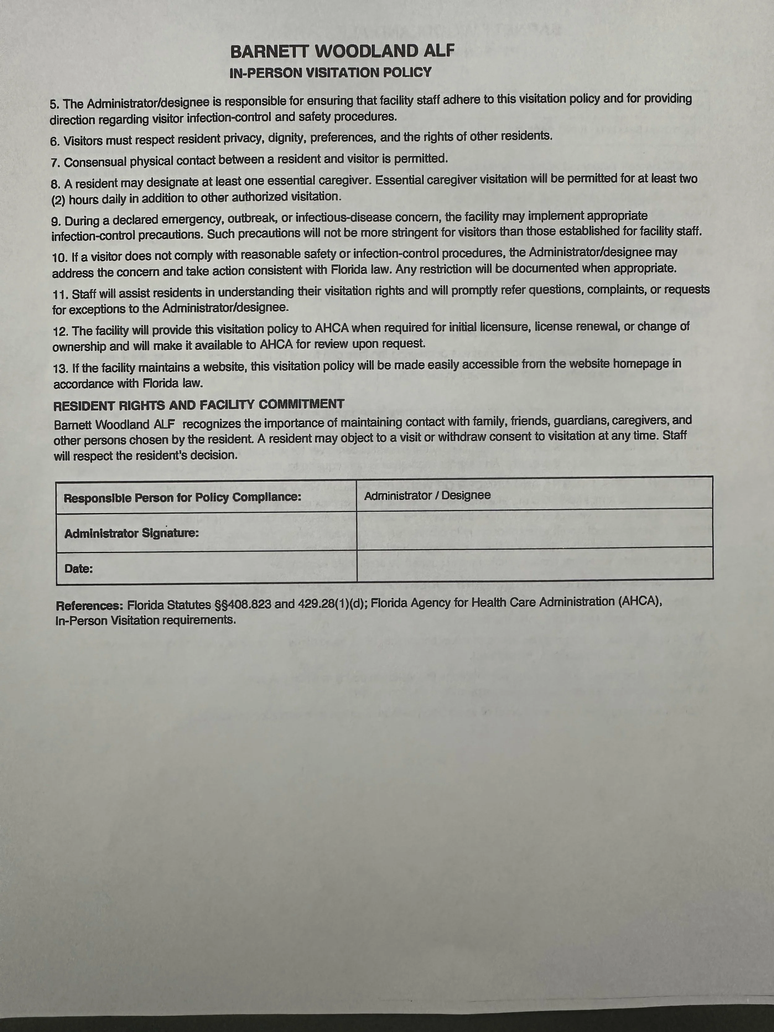 in person visitation policy document