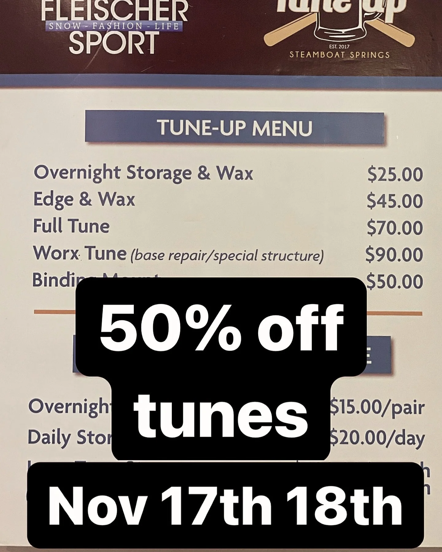 Come drop off your skis and boards for a tune this weekend. 50% off all tunes and beers will be flowing as well.
@tuneupstb 

#ski #tuneup #skishop #skilife #steamboatsprings #steamboat #steamboatbase #snowboards #50off #sale #tune #demosale #tunelif