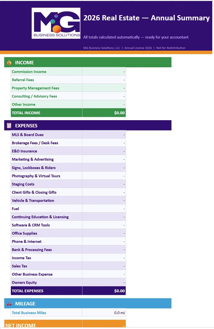 2026 Small Business Expense Tracker - Real Estate
