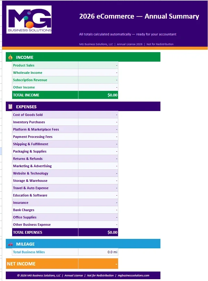 2026 Small Business Expense Tracker - eCommerce
