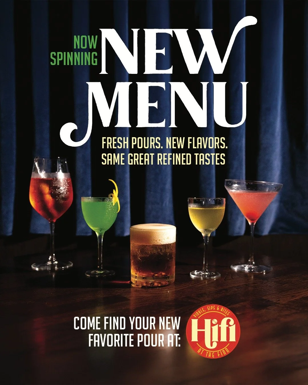 Now spinning at HiFi. 🎶

Our new cocktail menu launches today &mdash; a fresh lineup of thoughtfully crafted pours, bold flavors, and elevated details in every glass.

Come experience what&rsquo;s new behind the bar. ✨

#HiFiAtTheFinn #TheFinnHousto