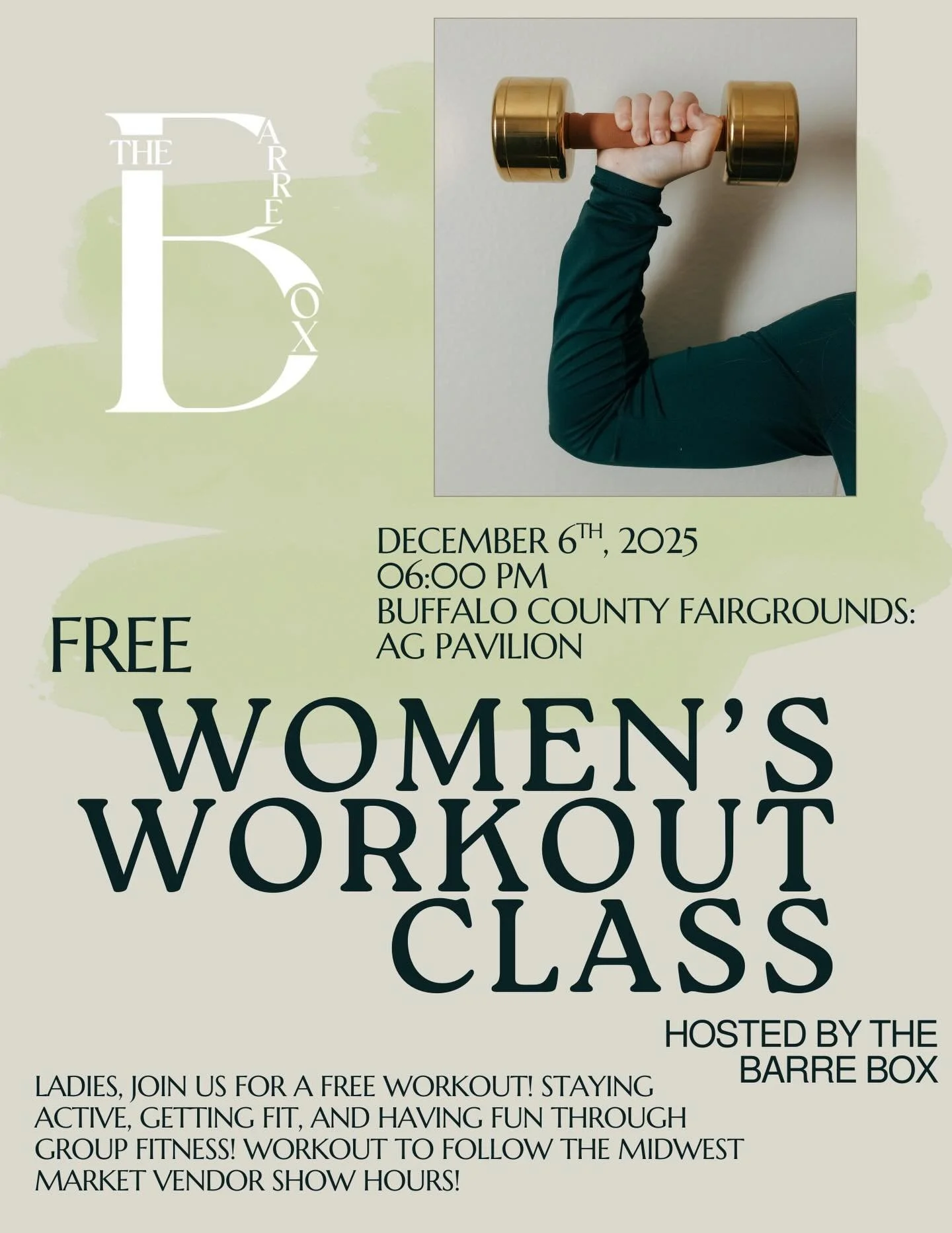 Join Us This Saturday for a Free Workout Class💪🏻💚
Class to follow the Midwest Market vendor show hours! Staying active, getting fit, and having fun through group fitness! 

Register to Participate: 
Comment &ldquo;Join&rdquo; for a registration li