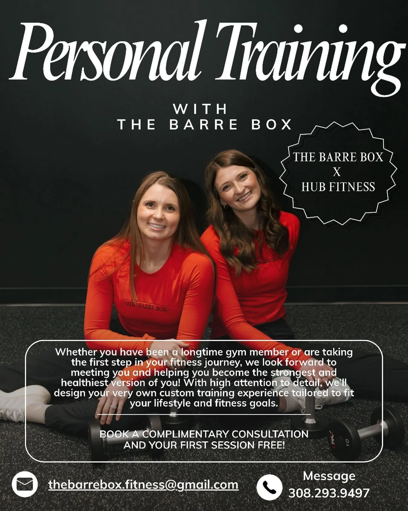 Personal Training with The Barre Box!
Guiding you through training towards your goals in a positive, uplifting &amp; encouraging environment that leaves you feeling excited for your next day of training! Reach out to us for a training consultation wh