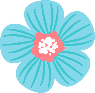 Una flor de color azul con pínulas rosadas y blancas en el centro.