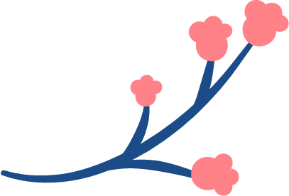 Ilustración de un árbol con ramas y nubes rosadas