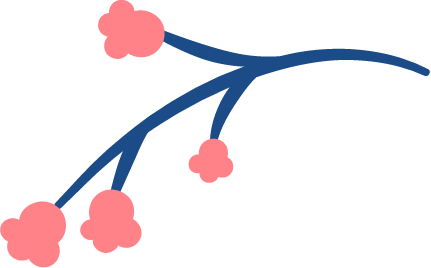 Rama de árbol con cinco flores rosas