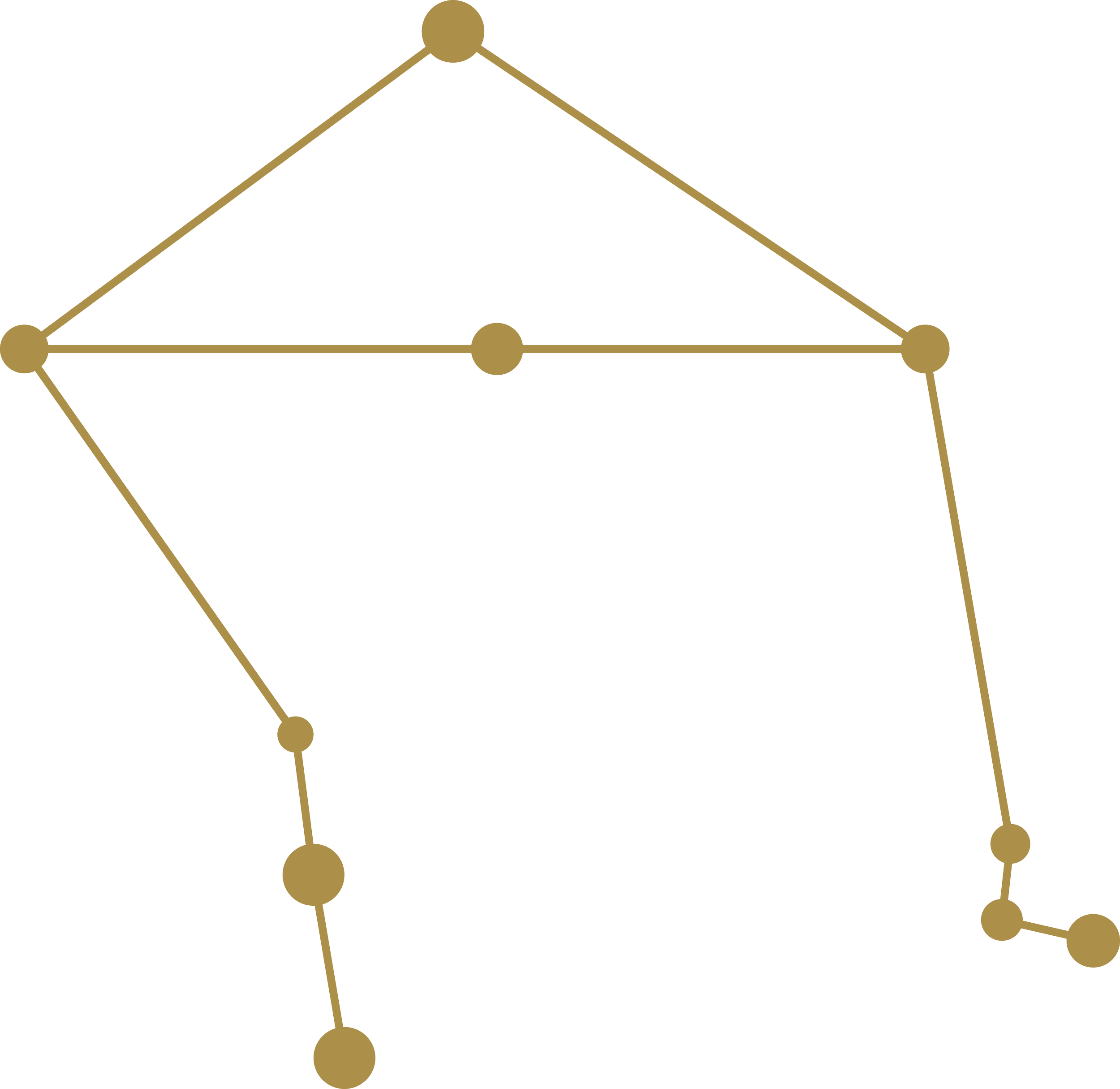 Diagrama de redes con nodos y conexiones en color dorado sobre fondo negro.