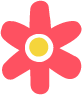 Una flor rosa con un centro amarillo sobre fondo blanco.