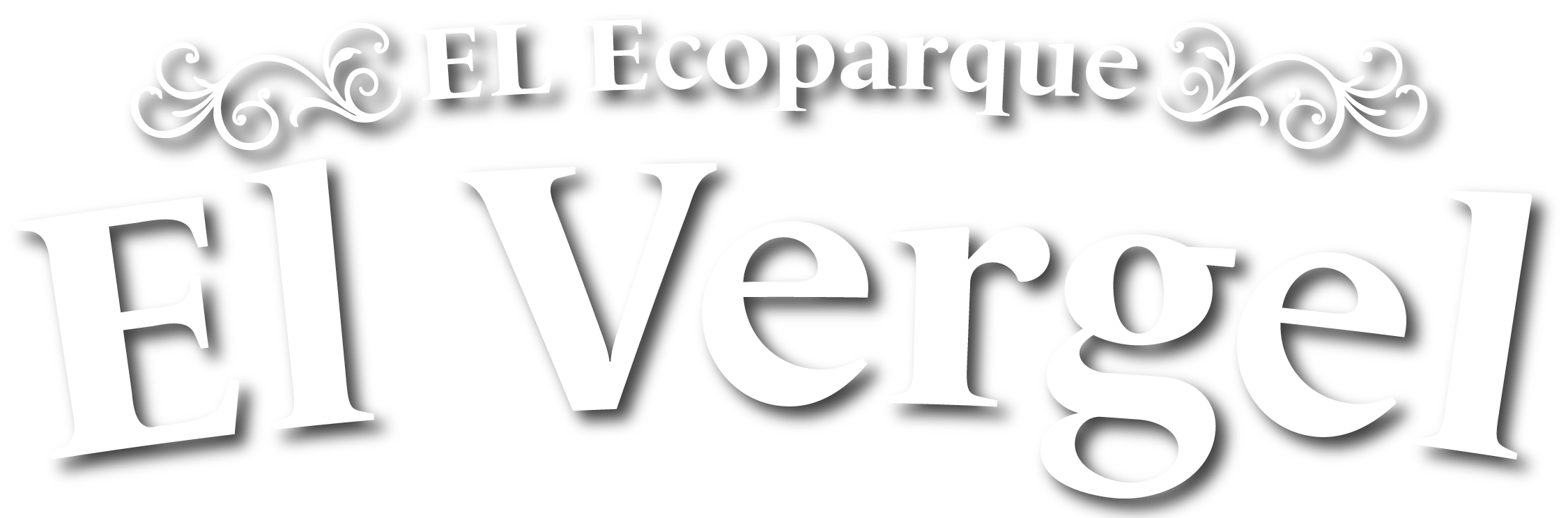 Cartel con texto en blanco que dice "El Ecoparque El Vergel", decorado con adornos florales en la parte superior