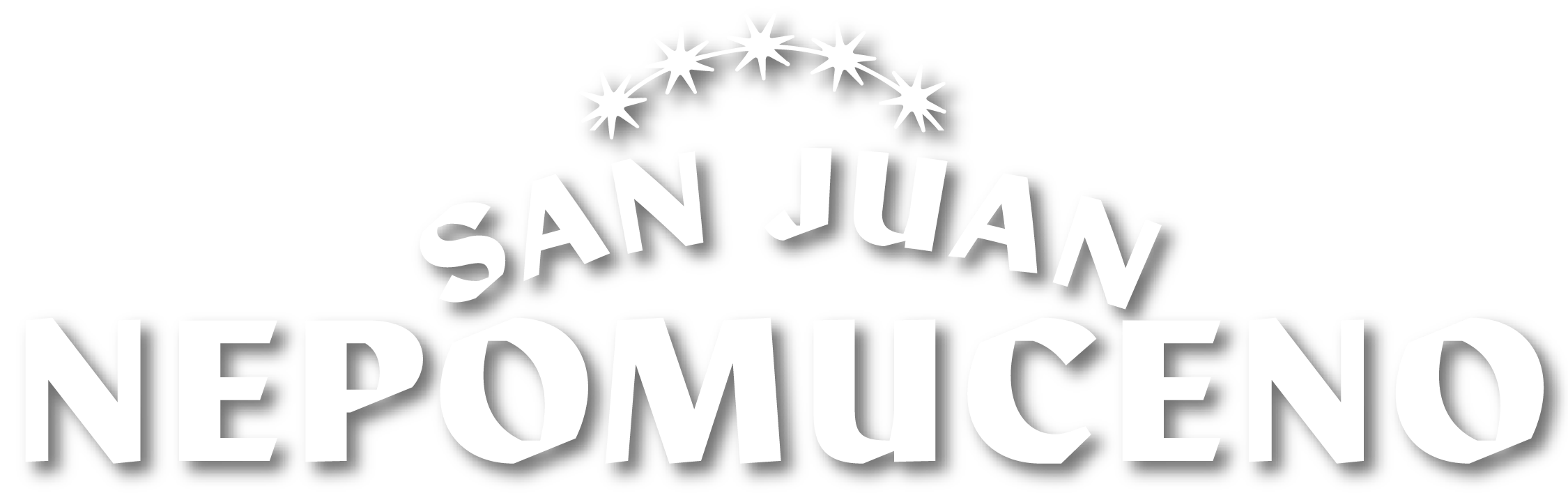 Logo en color blanco con estrellas en una línea curva en la parte superior, texto en letras mayúsculas que dice 'SAN JUAN NEPOMUCENO'
