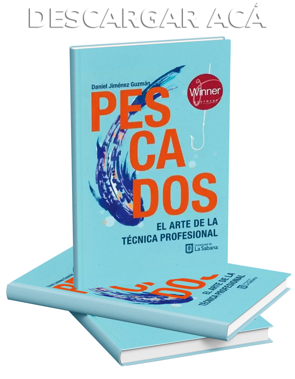 Dos libros con portada azul, en uno aparece el título 'Pescados' y en el otro 'El arte de la técnica profesional'.