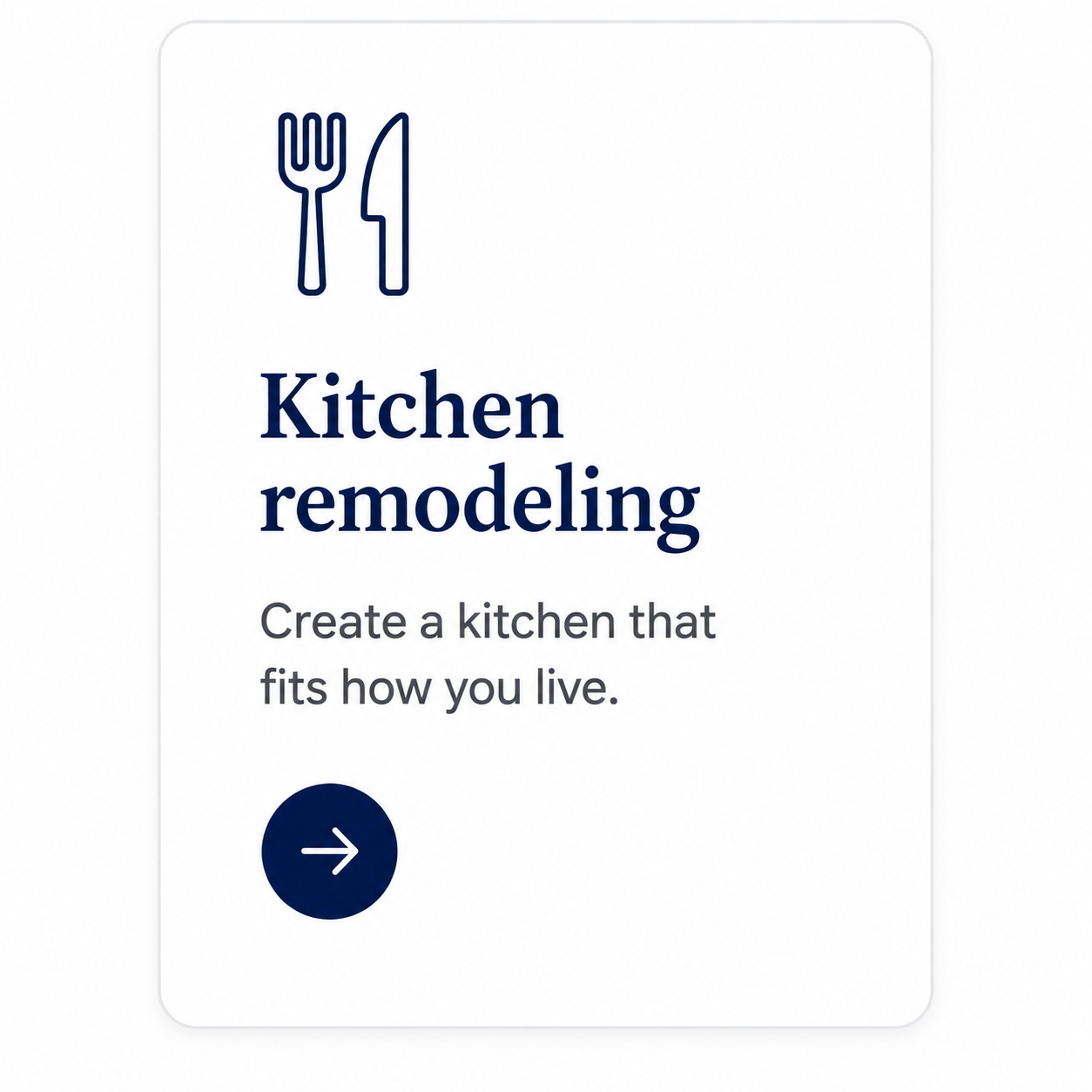 Flyer for kitchen remodeling services with icons of a fork and knife, and a call-to-action button.