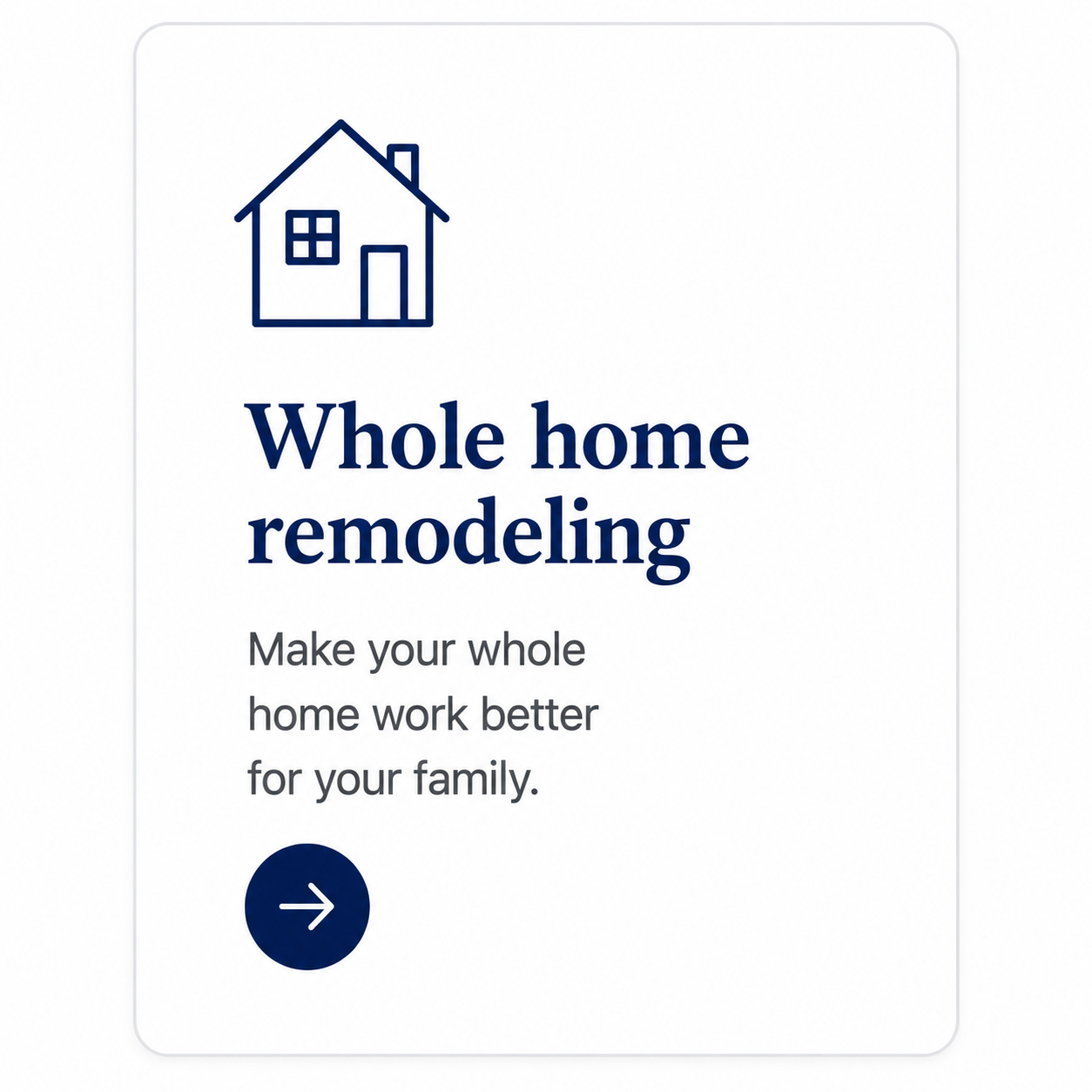 Flyer advertising whole home remodeling services with a house icon and an arrow button.