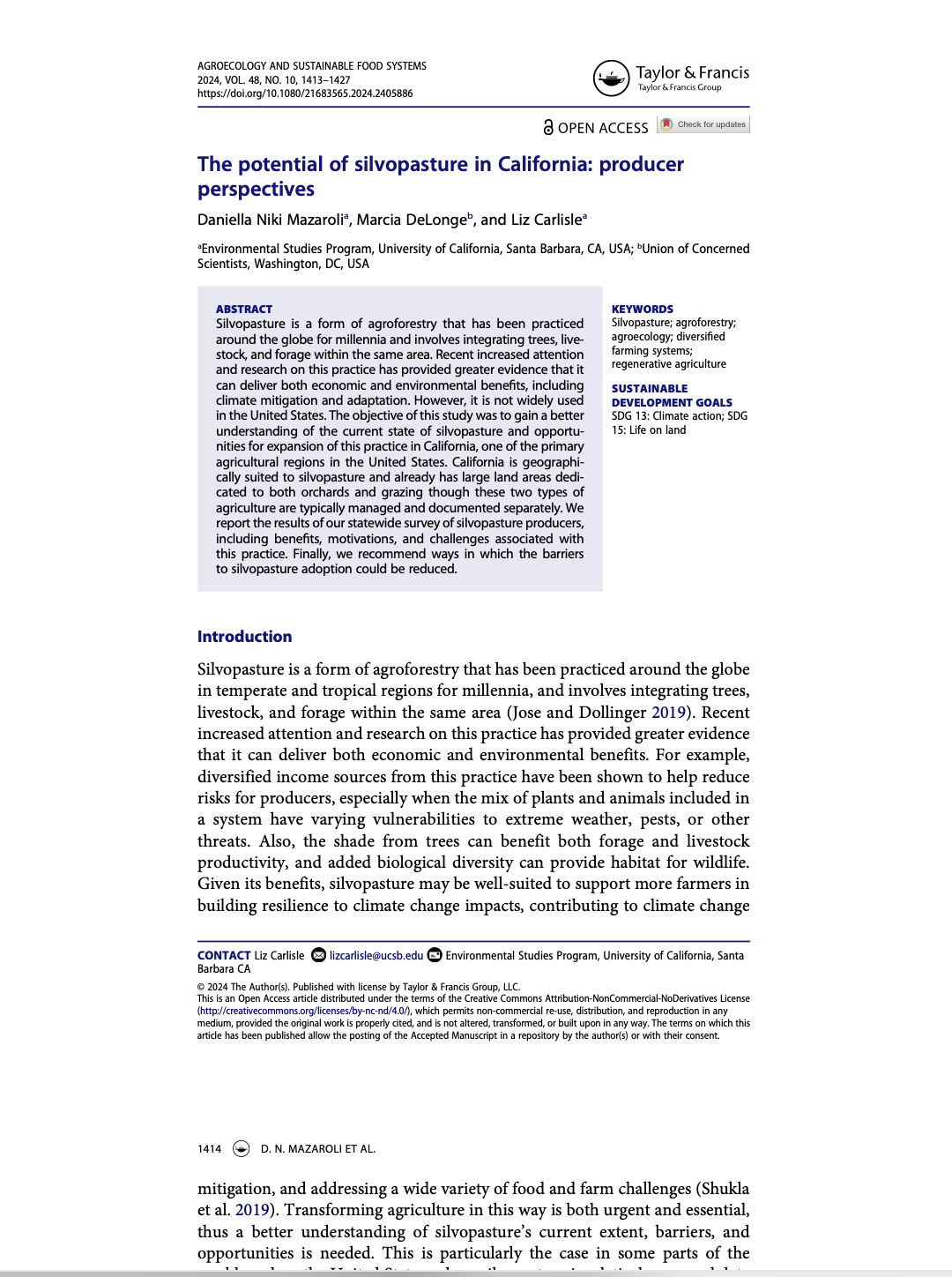 The potential of silvopasture in California:
producer perspectives