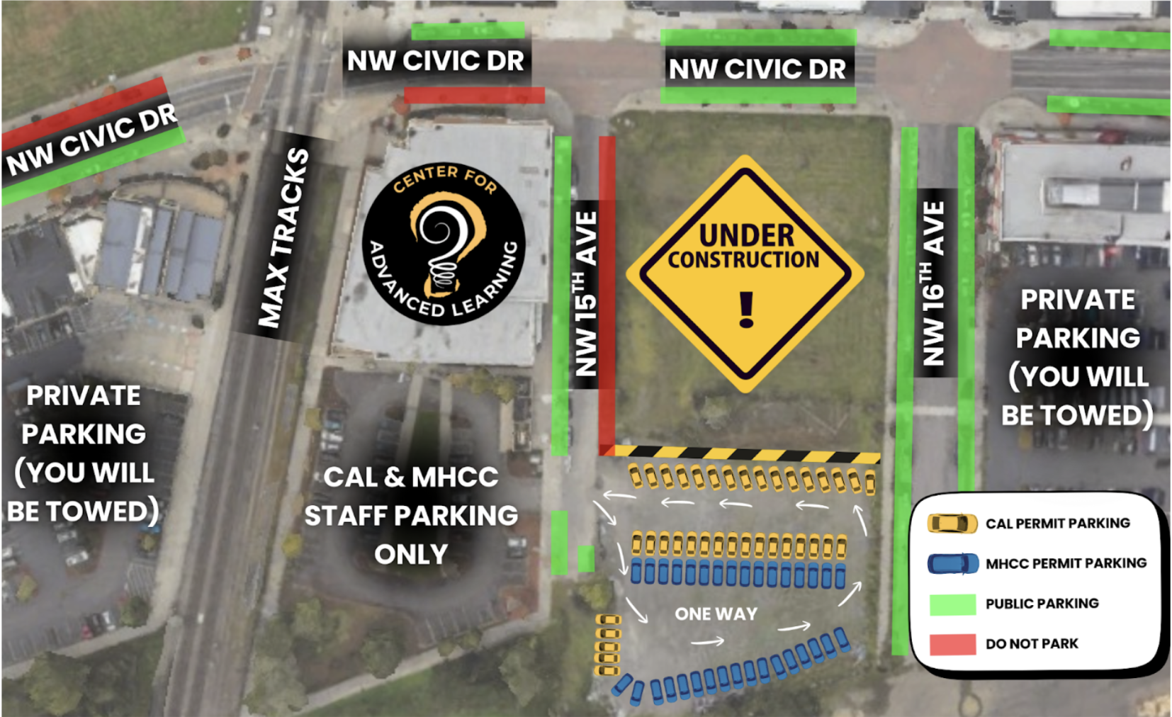 overhead image of cal parking lot