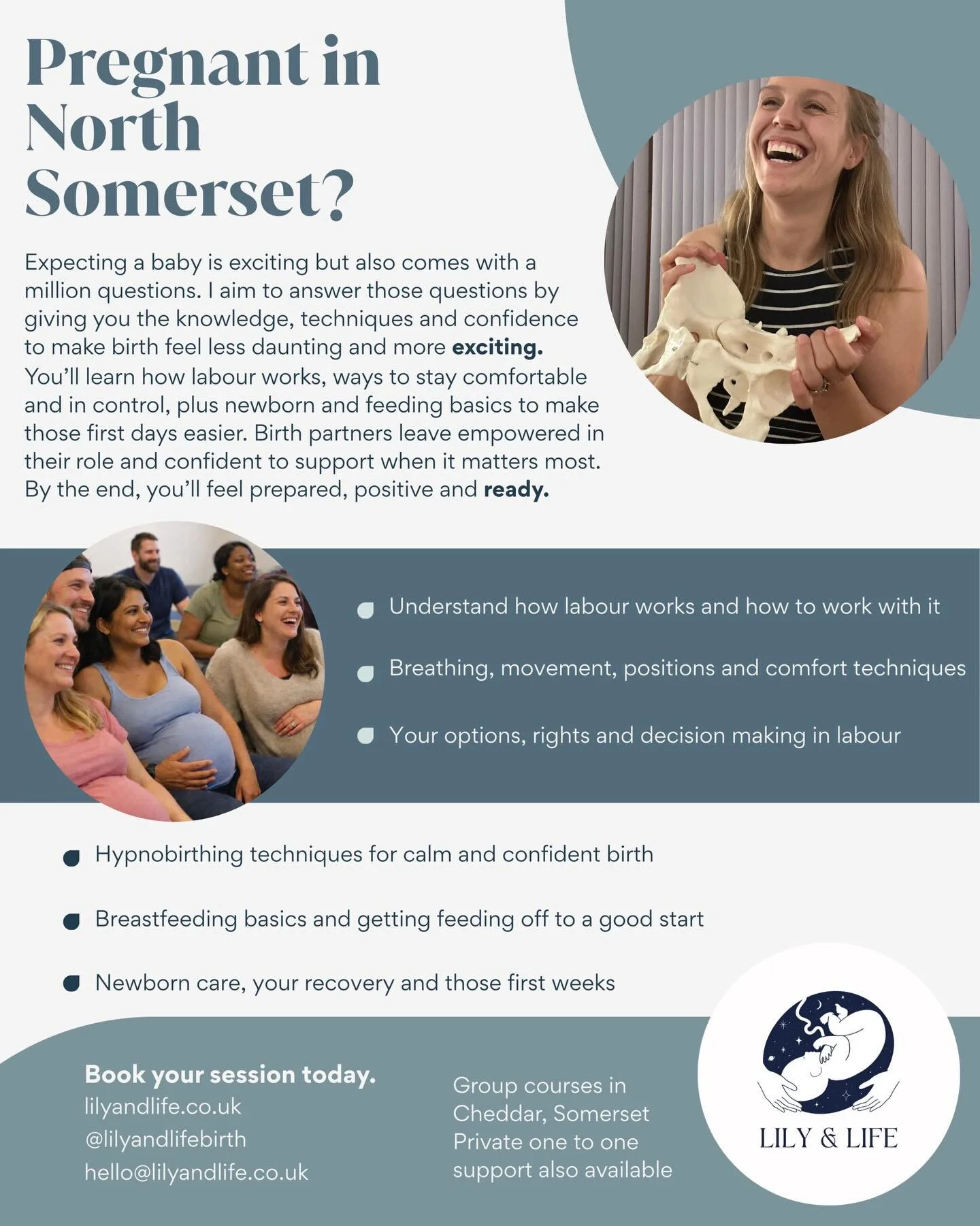 Antenatal and Hypnobirthing Classes in Cheddar, Somerset. Empowering families with the knowledge, confidence, and practical tools to navigate pregnancy, birth, and early parenthood. 

Next course starts April 13th, book your place at lilyandlife.co.u