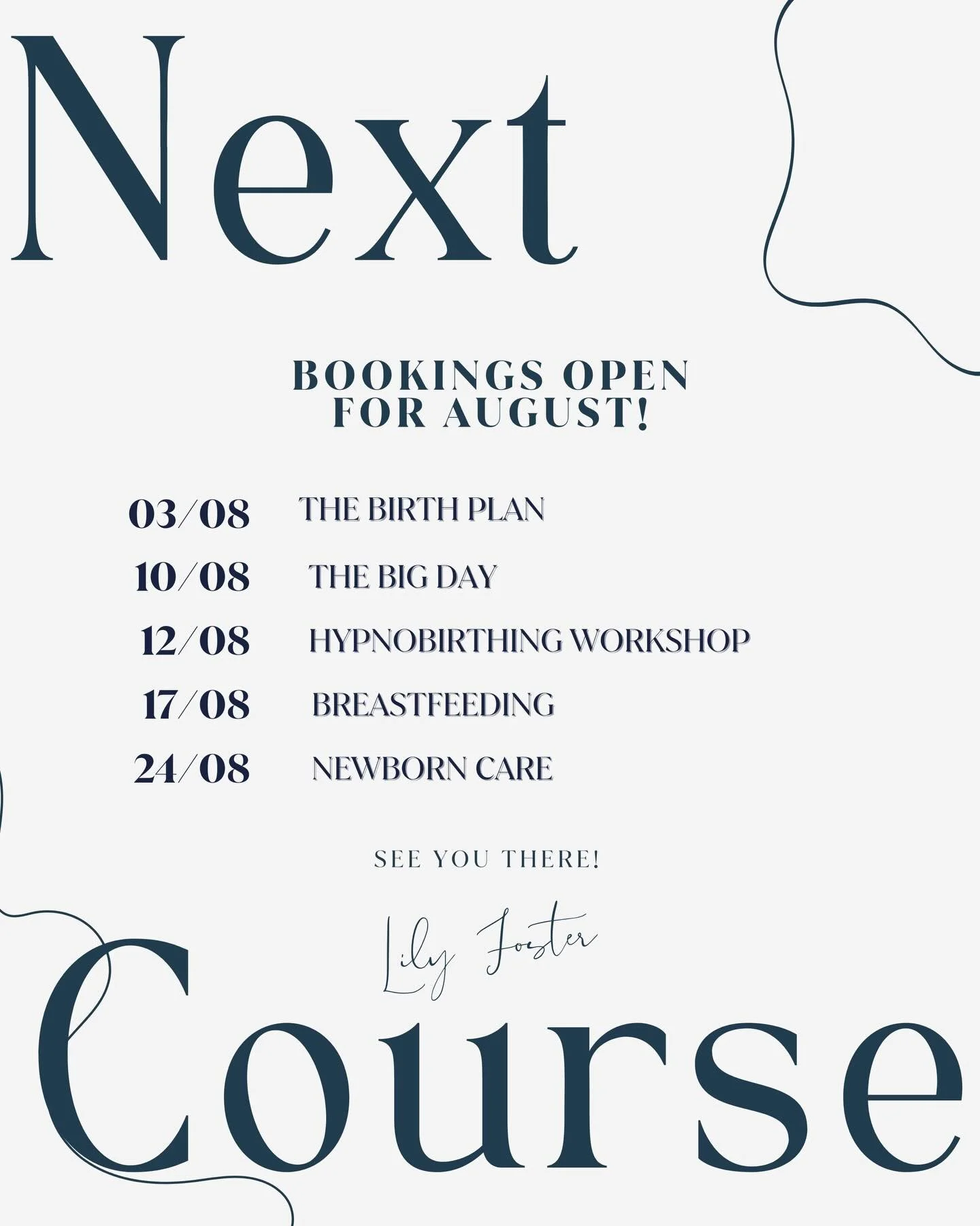 ✨ New course dates ✨

Ready to feel prepared, confident and excited for birth and parenthood? Join us in August! 

Here what you have to look forward to:

📚 The Birth Plan
Where will you give birth? What are your pain relief options? What happens if