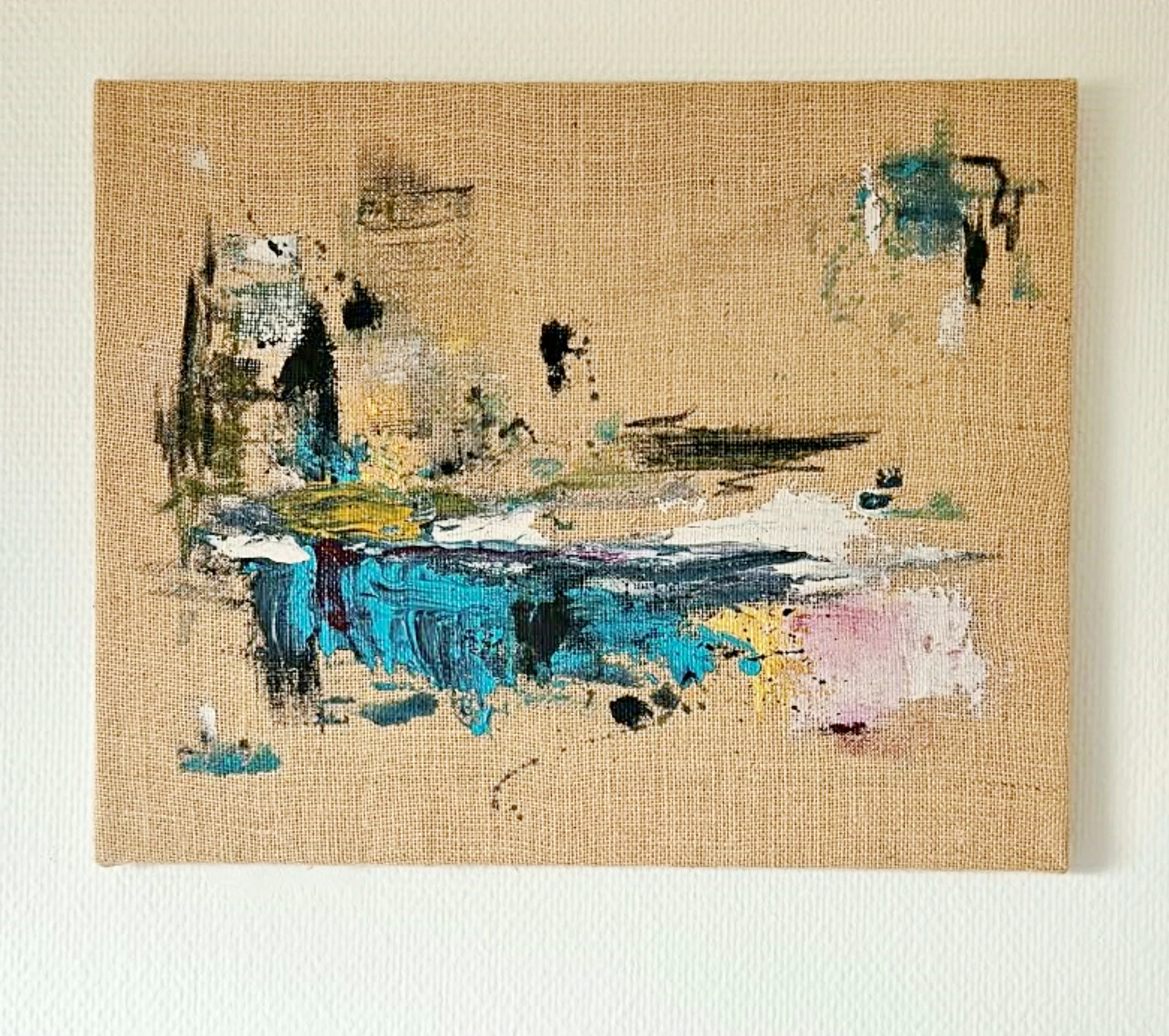 Unsettled, 2026, Acrylic paint and charcoal, on burlap | 40 x 50 x 2cm | 16 x 20 x 0.75''  | Artist wooden frame 