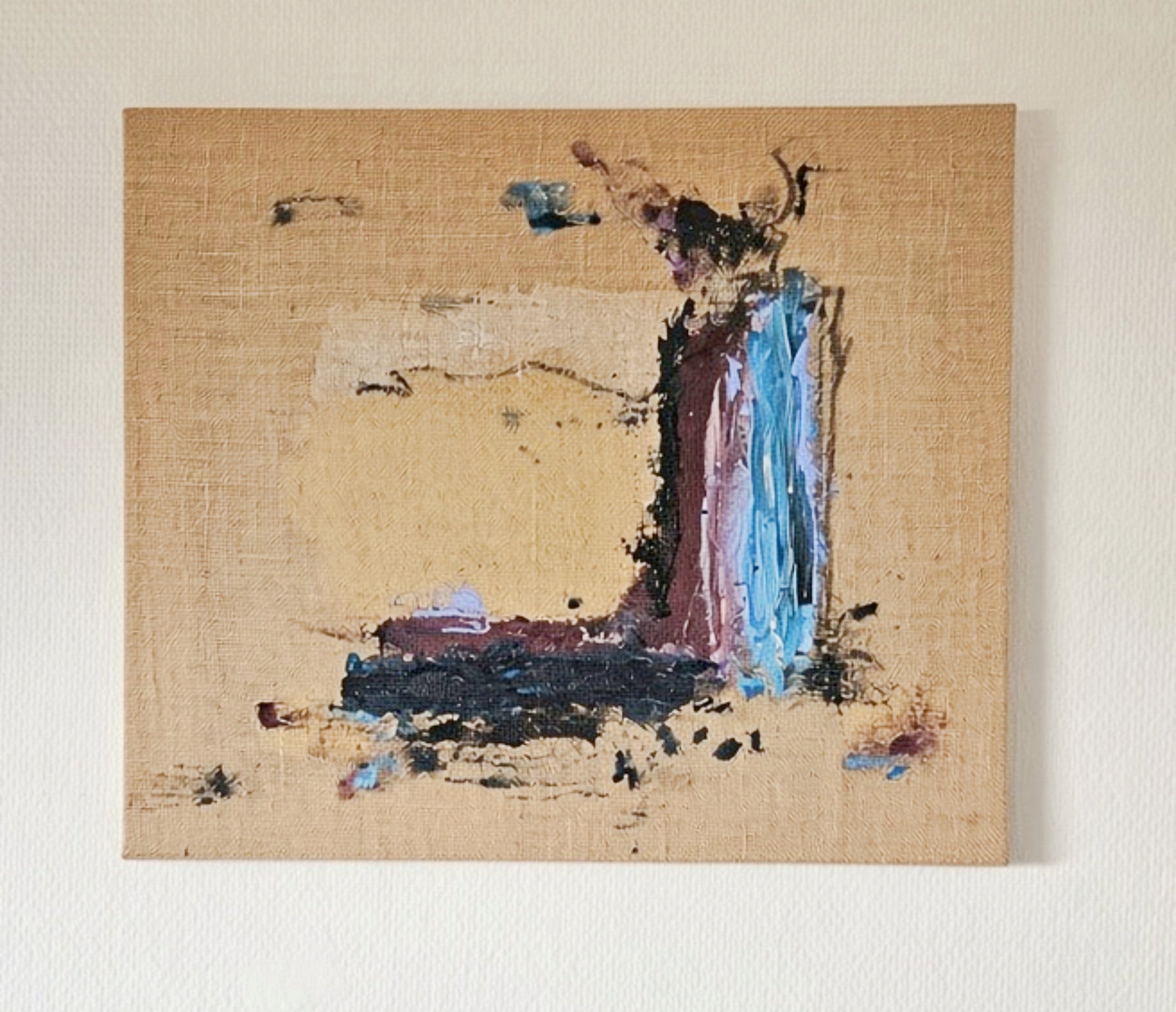 Settling, 2026, Acrylic paint and charcoal, on burlap | 40 x 50 x 2cm | 16 x 20 x 0.75''  | Artist wooden frame 