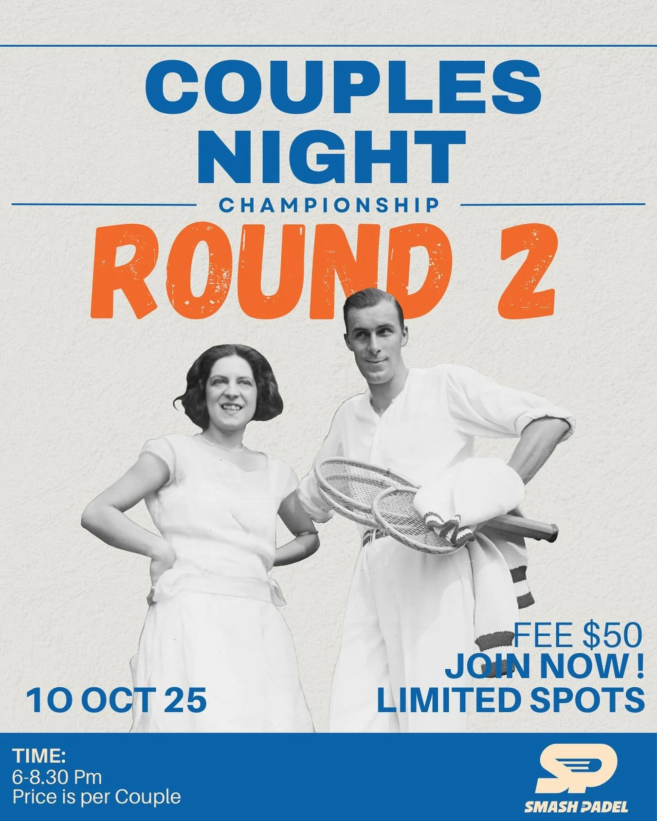 Couples Night, Round 2!
Join us Oct 10 for an evening of padel, fun, and friendly competition.
$50 per couple | 6&ndash;8:30 PM.

We&rsquo;ll keep it light with quick matches, fun prizes, with plenty of wine, beer, and bites to enjoy together.

Who&r
