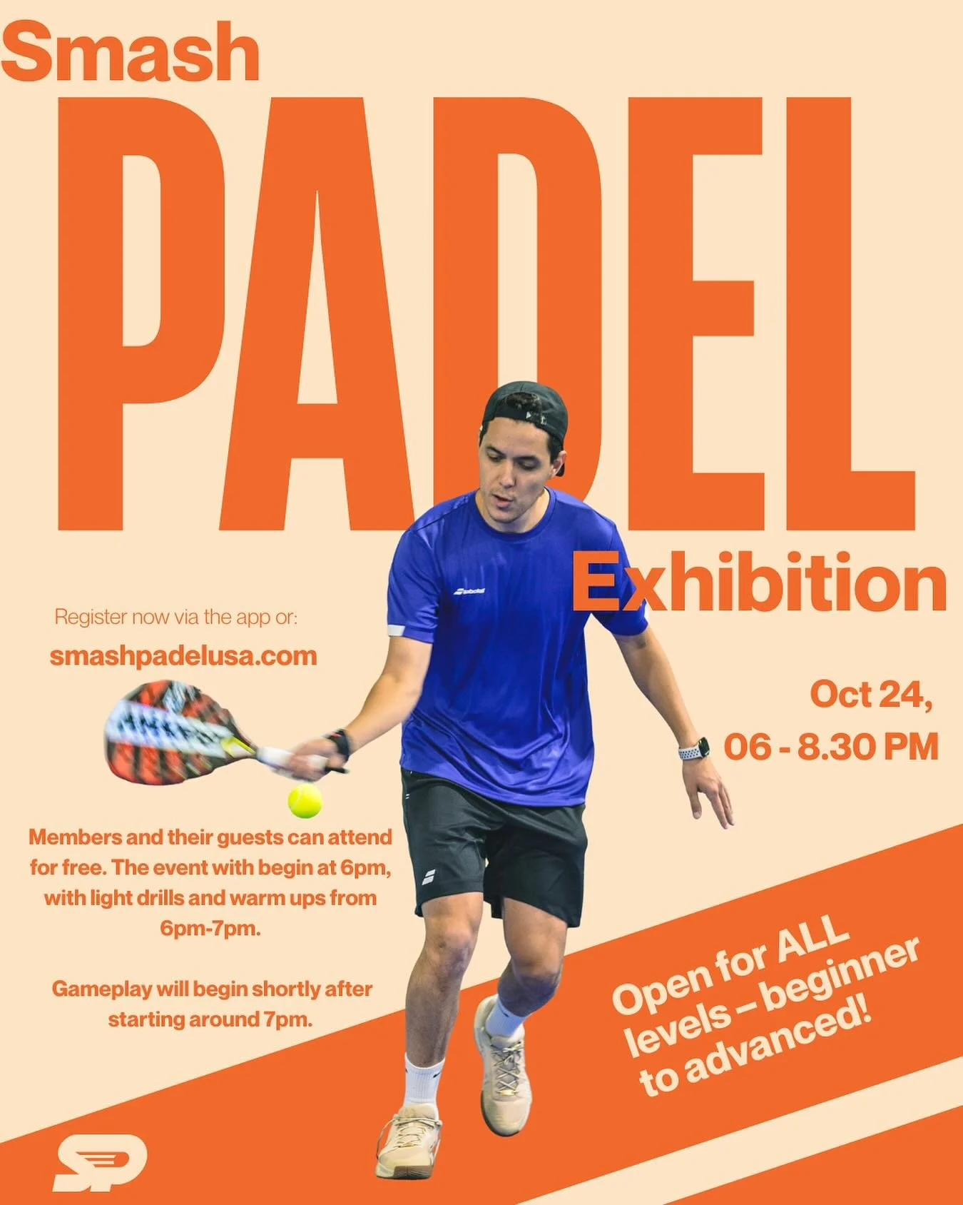 Advanced Exhibition Night @ Smash Padel
Members + guests FREE.
6:00&ndash;7:00pm: light drills &amp; warm-ups (all levels)
~7:00pm: Advanced Exhibition Matches (invited players)
Snacks &amp; drinks provided.
You&rsquo;ll also get court time with the 