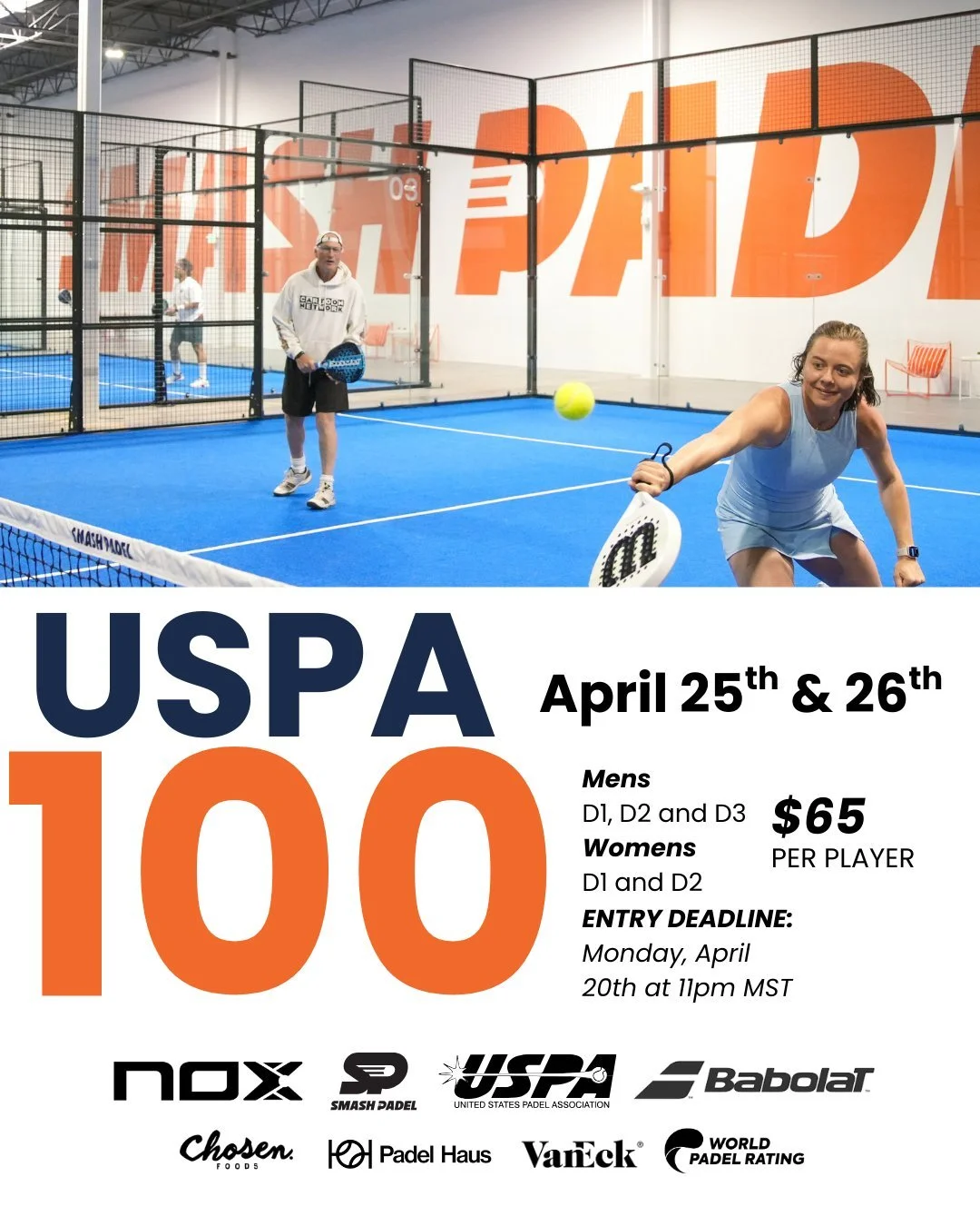 We're proud to host our second USPA 100, bringing the best players in the region together for a weekend of real competition April 25th &amp; 26th 
Mens: D1, D2, D3
Womens: D1, D2
$65 per player &middot; Entry deadline: Monday, April 20th at 11pm MST

