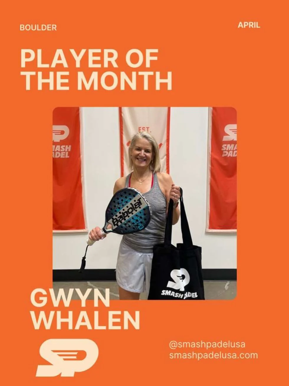April Player of the Month: Gwyn Whalen 🎾

If consistency had a face for the month of April, it would be Gwyn.

Throughout April, Gwyn has fully immersed herself in the padel grind: showing up for lessons, group clinics, open matches, and even steppi