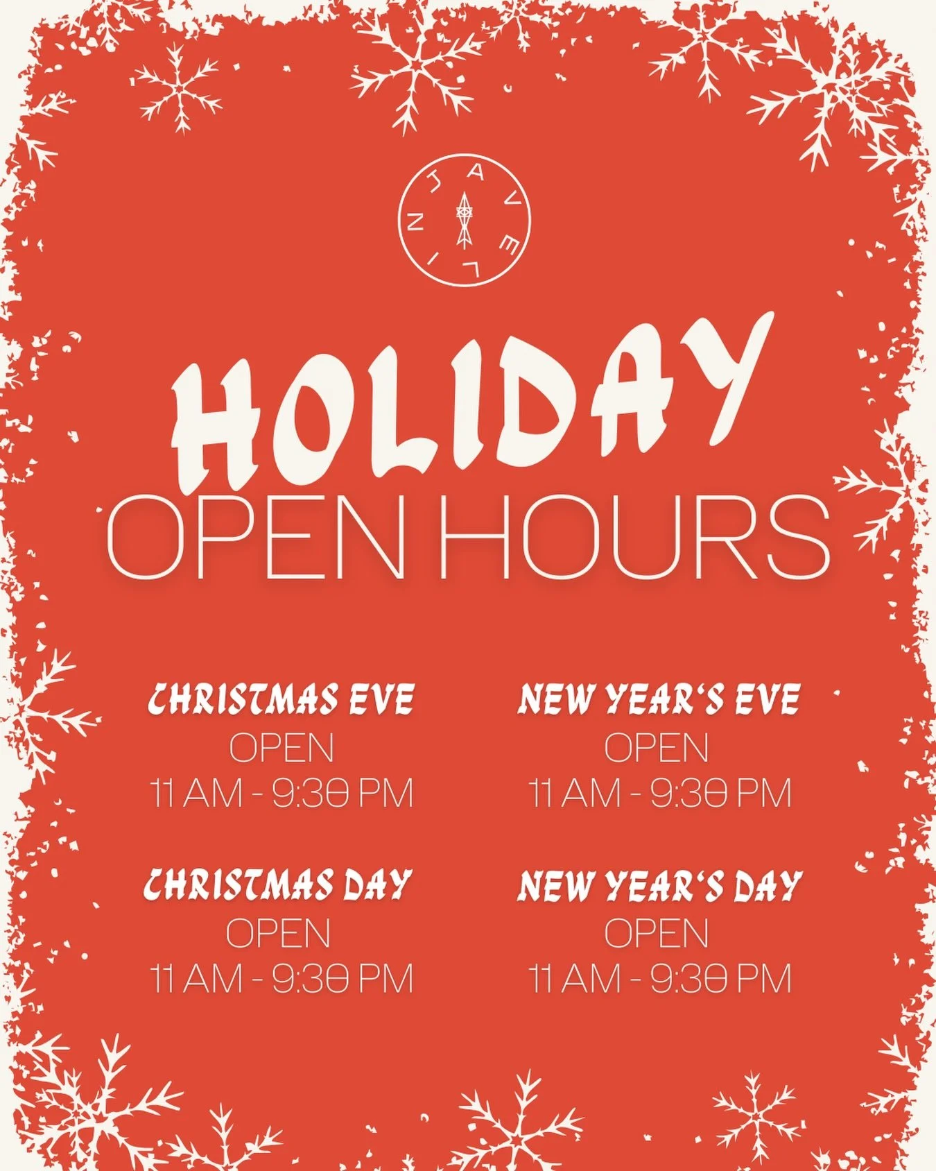 We&rsquo;re less than 2 weeks away from Christmas, so here&rsquo;s an early gift from us to you 🤭🎁 

We&rsquo;ll be open for the rest of December and all holidays ✨