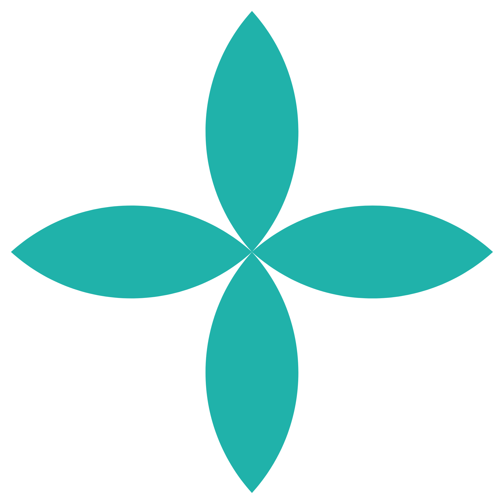 A four petaled teal flower representative of the Aligned Horizons business logo