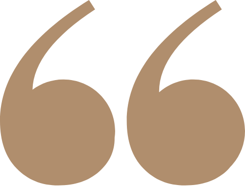 Brown quotation mark symbol on white background