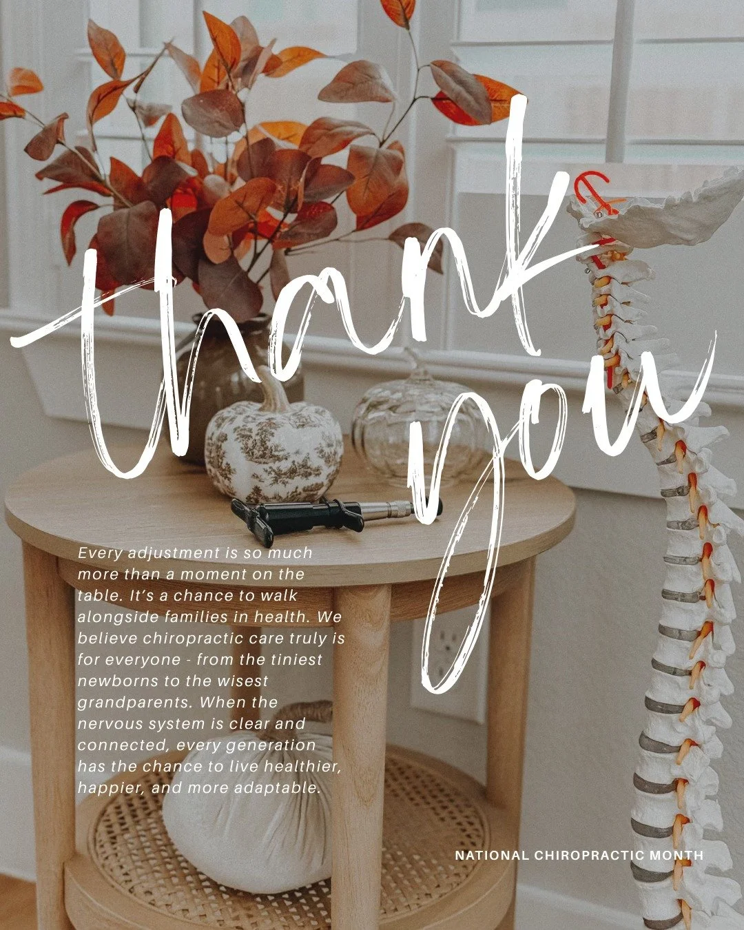 October is National Chiropractic Month - and we couldn’t let it pass without thanking YOU!
Every adjustment is so much more than a moment on the table. It’s a chance to walk alongside families in health. We believe chiropractic care trul