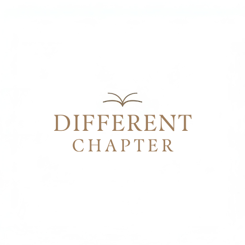Text reading 'Different Chapter' with an open book icon above it, on a white background.