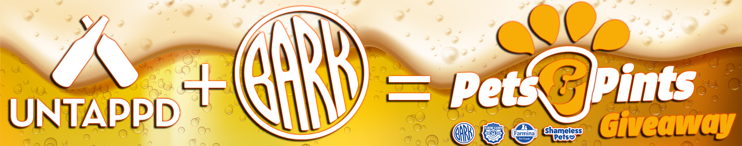 A promotional advertisement featuring the UNTAPPD logo with beer bottles, the BARK PNW logo, a pet paw print, and the Pet Pints Giveaway text for a beer and pet-themed event.