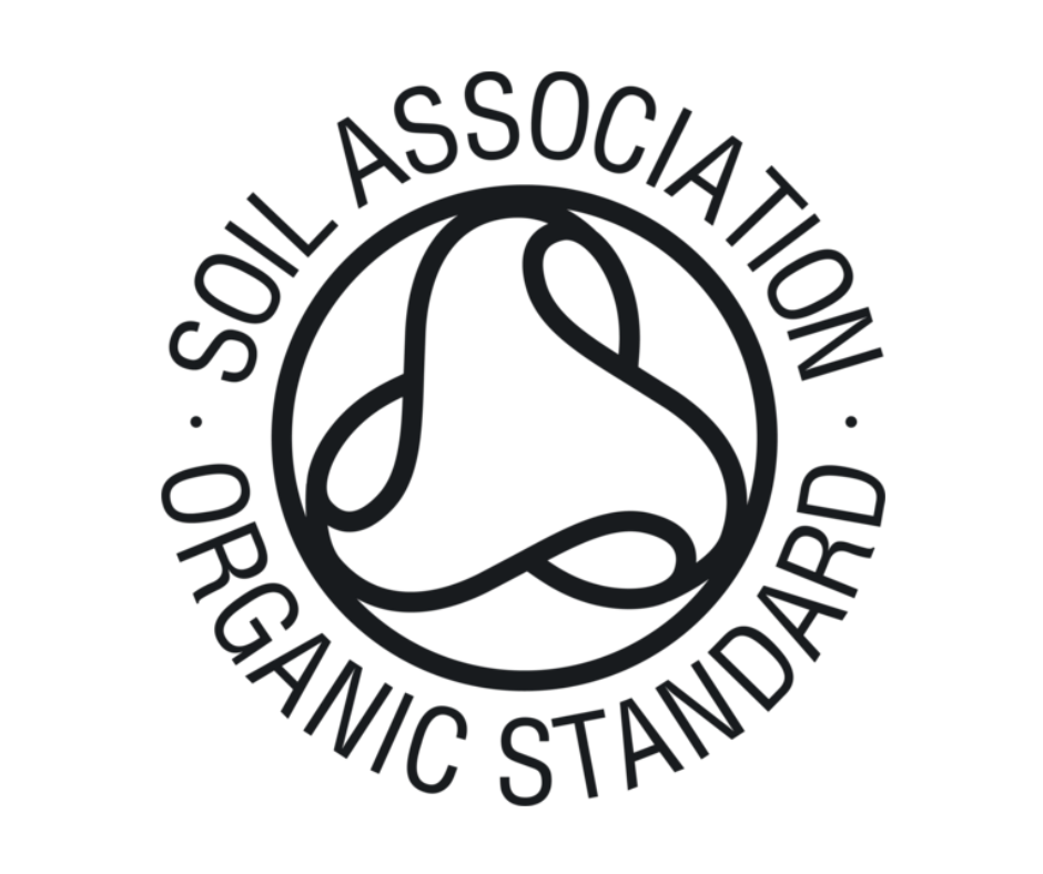 Logo of the Soil Association and organic standard, featuring a stylized oil drop and the text 'Soil Association' and 'Organic Standard' around the circle.