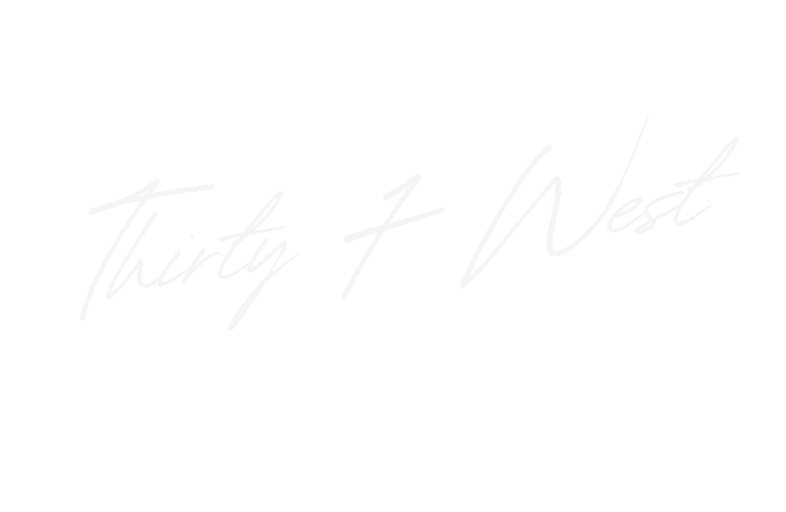 Text reading 'Thirty & West' in white cursive font on a black background.