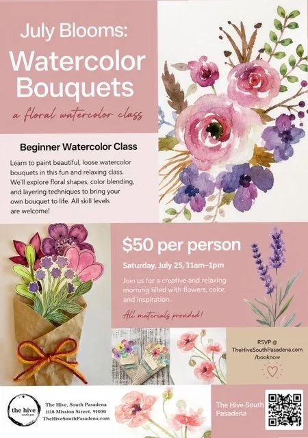 water watercolor watercoloring class workshop art make and take the hive south pasadena arts crafts teens adults events makers makings
