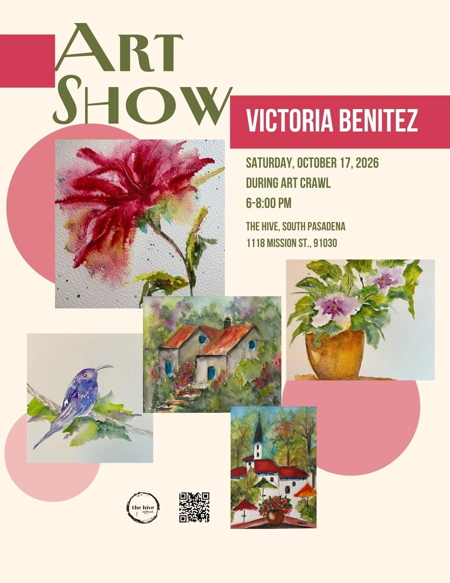 Art show Arc*hive Victoria Benitez the hive south pasadena highland park eagle rock alhambra pasadena watercolor painting senior citizen artist show opening art crawl south pas