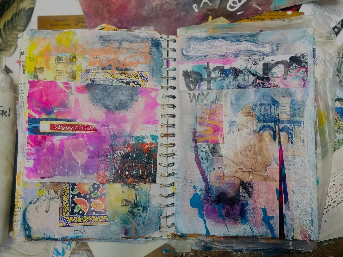 I have many many journals and made or found books; things that hold my scraps &amp; memories. Today&rsquo;s book is my current fave- a repurposed junk journal by @craftyearthmonkey @jenny_lounibos 

The book is magical as it is&mdash; I don&rsquo;t n