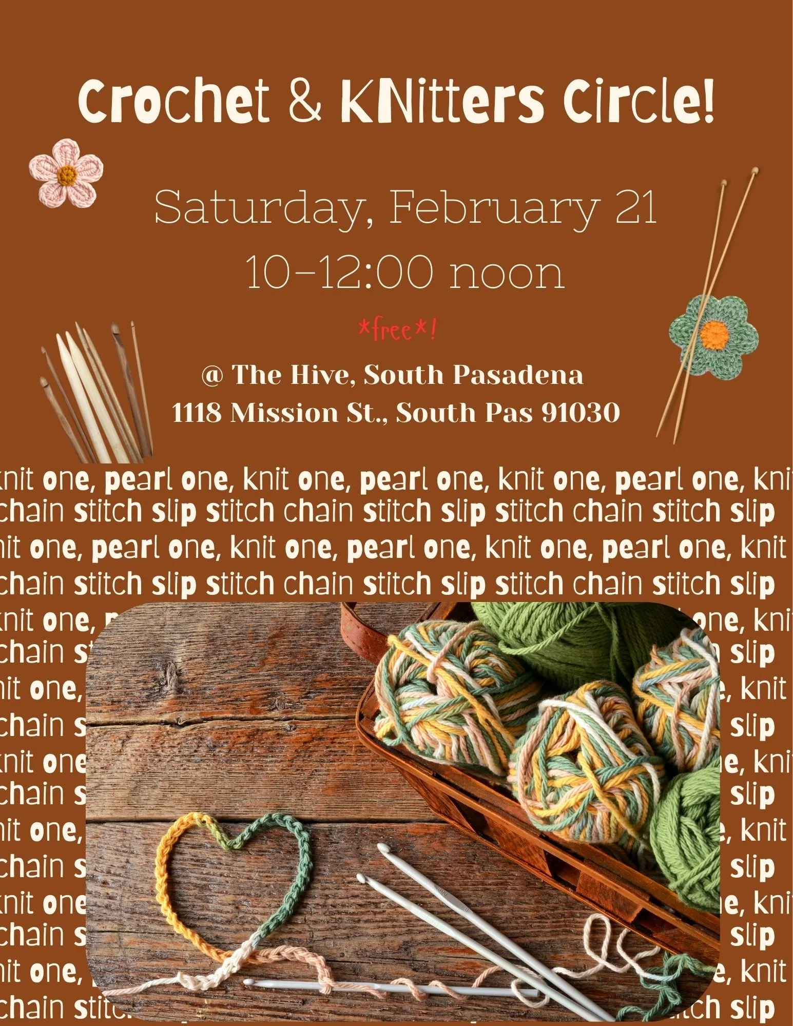 knitting circle crochet knit knitters the hive south pasadena events make and take create makers family fun teen sisters