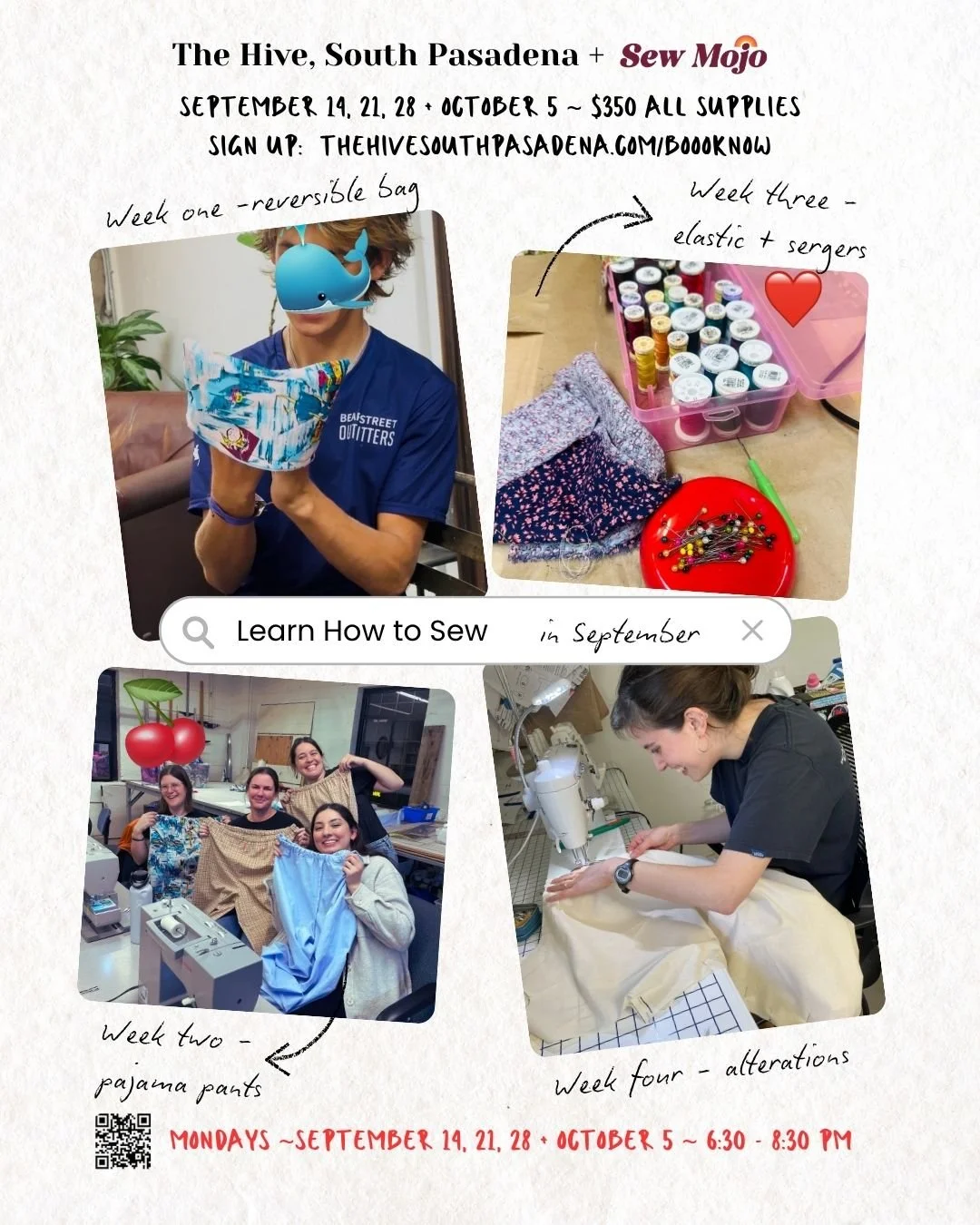 sewing beginners learn how to sew slow stitch machines the hive south pasadena community time highland park pasadena alhambra eagle rock lauren fonville sew Mojo teens adults
