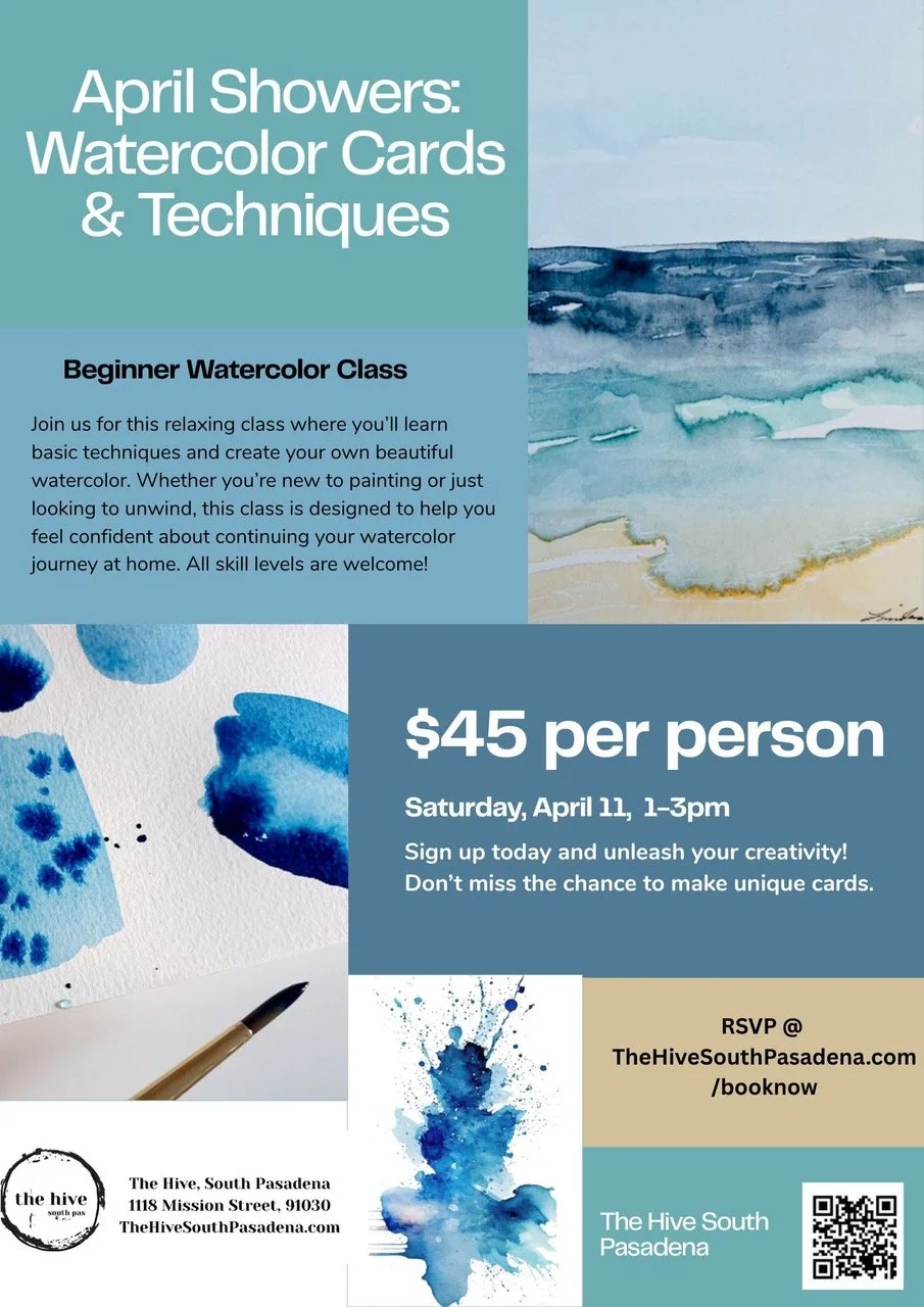 Watercolor painting beginners learn to paint the hive south pasadena highland park events makers make and take craft art adults class workshop