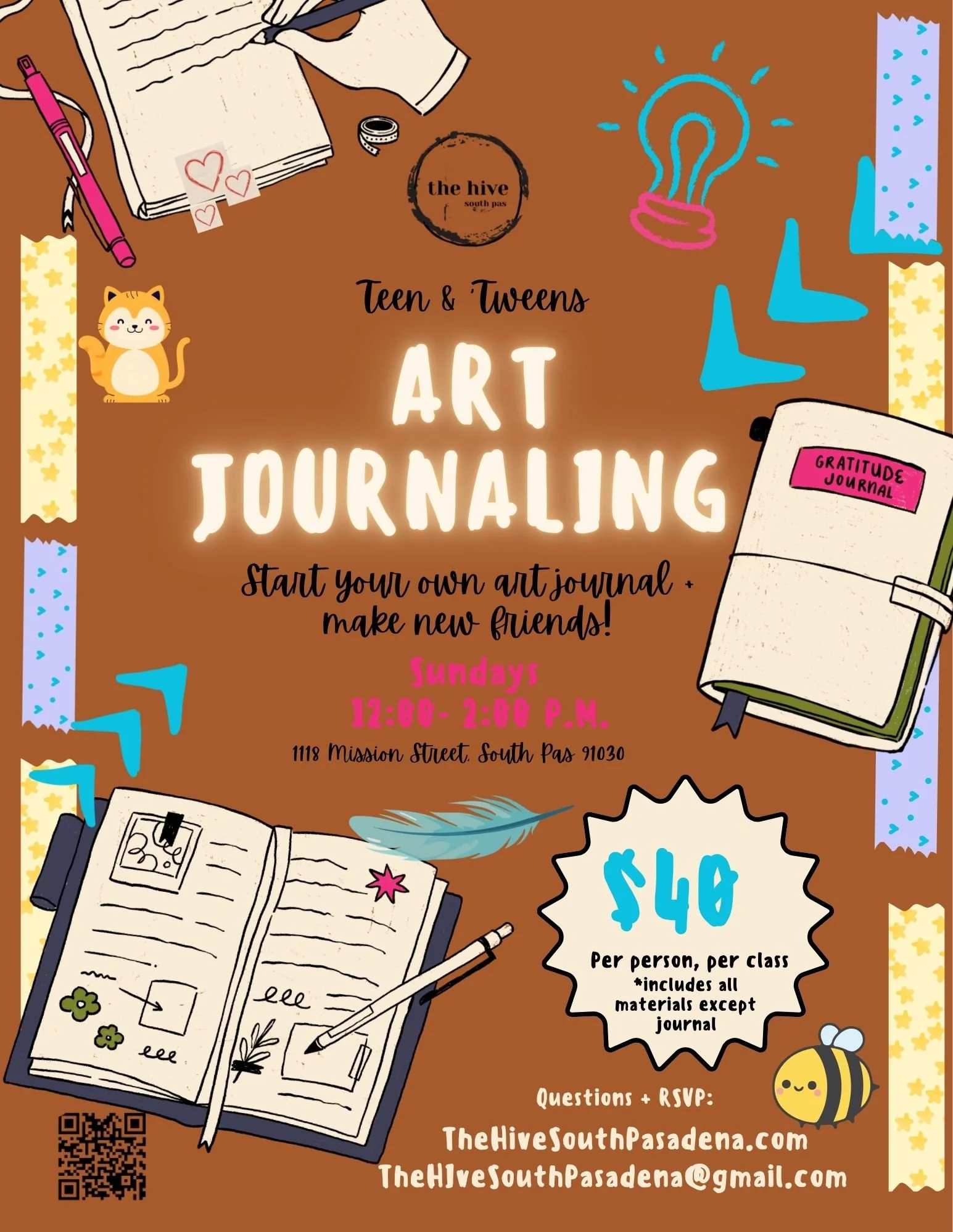 teen and tween art journaling collage painting mixed media expressive art group art community make and take class workshop the hive south pasadena eagle rock highland park alhambra