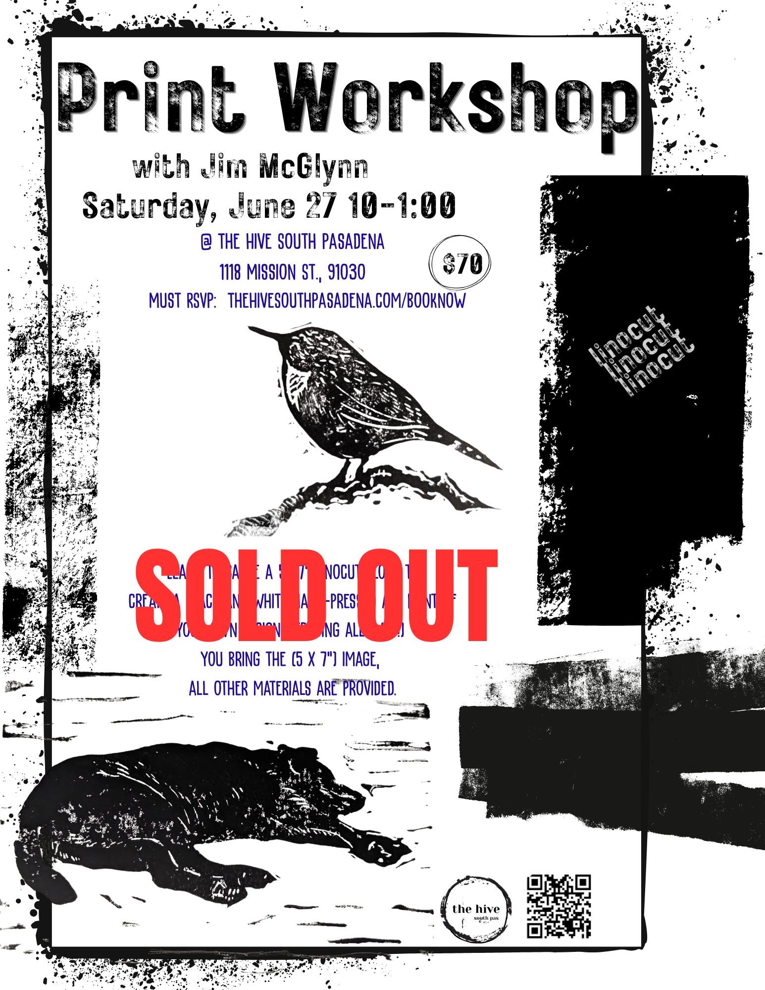 Begin print linocut printers printing beginners make and take arts & crafts adults teens tweens family fun events Jim McGlynn Alta Artist